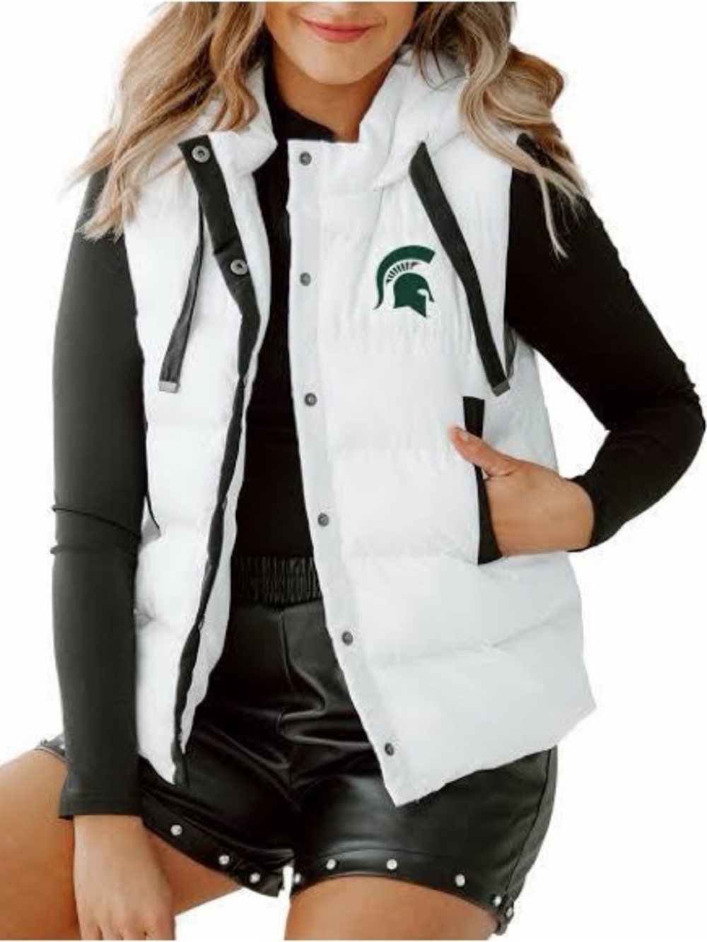 Gameday Couture White Michigan State Spartans Hooded Full-Snap Puffer Vest